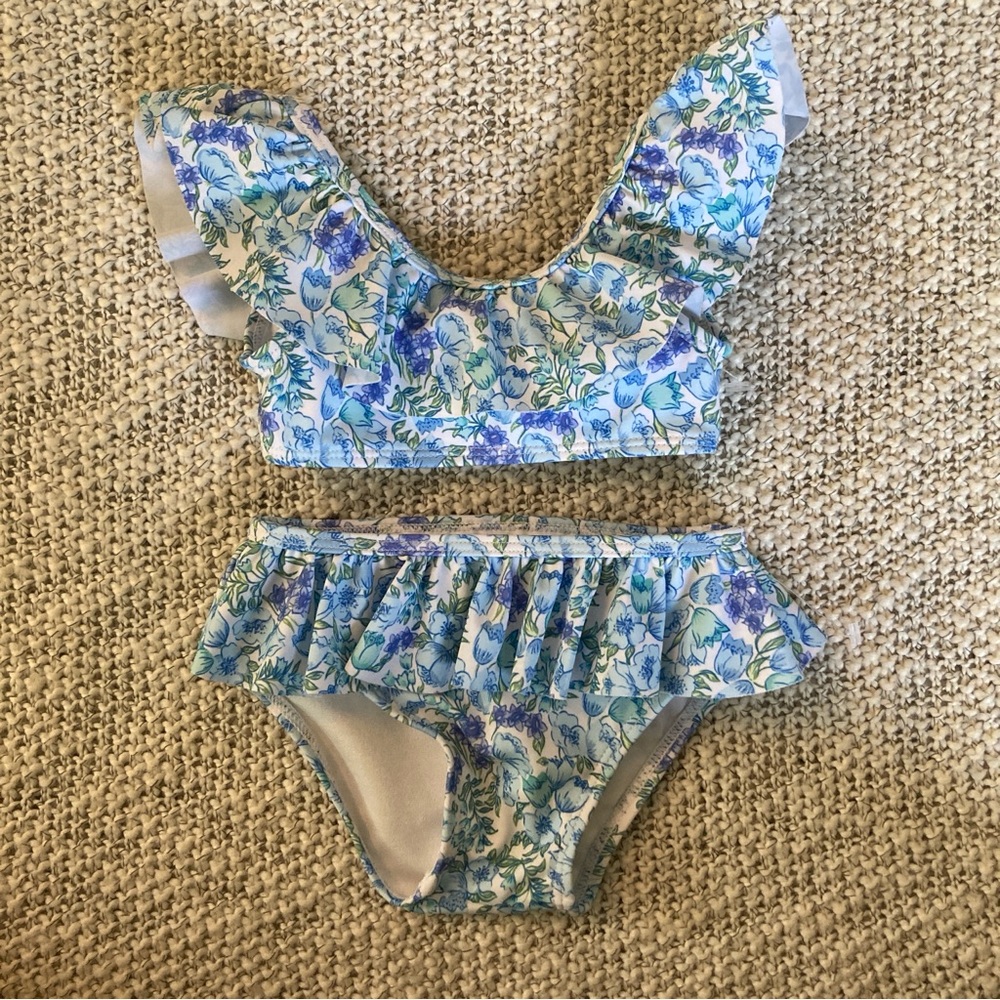 NWOT Janie and Jack Floral Ruffle 2-Piece Swimsuit UPF 50+ Size 6-12 Months